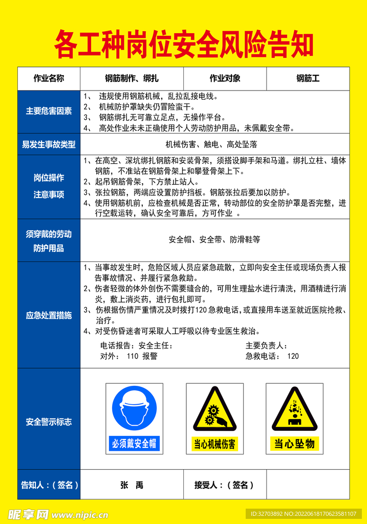 各工种岗位安全风险告知