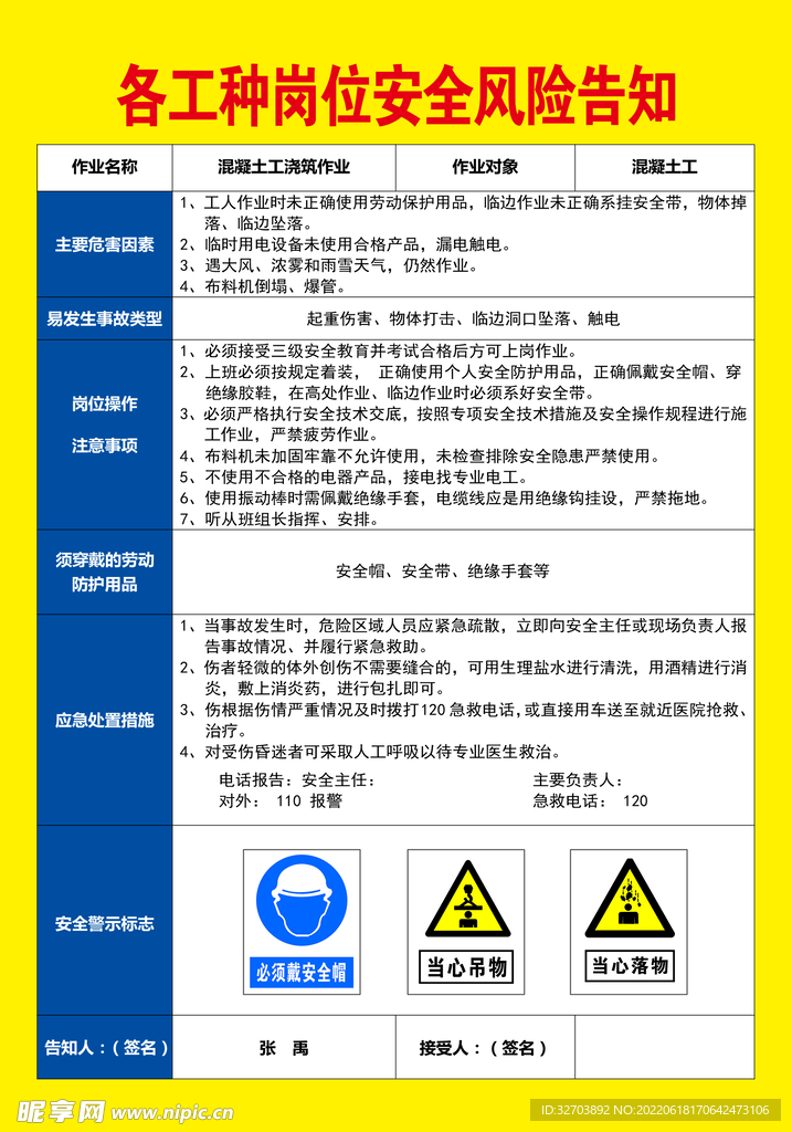 各工种岗位安全风险告知