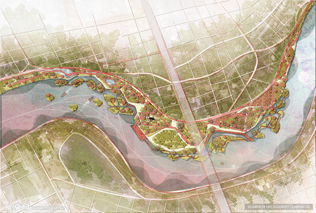 湿地 景观彩平图分层素材图片