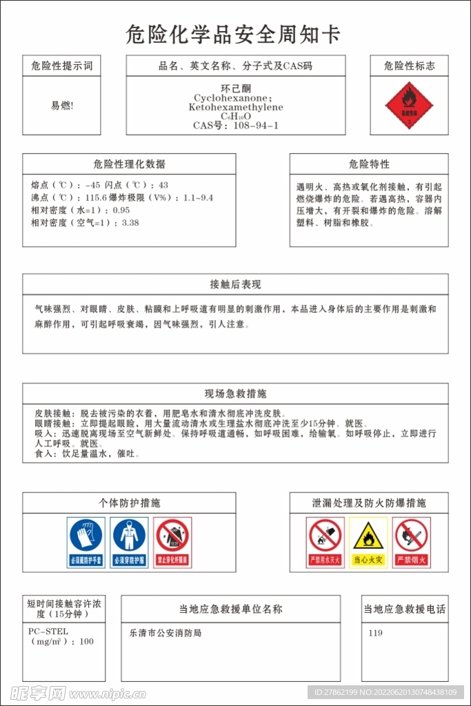 危险化学品安全周知卡