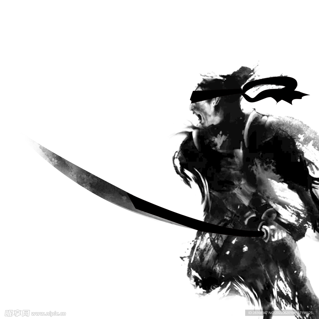 武侠水墨人物画 