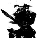 武侠水墨人物画 