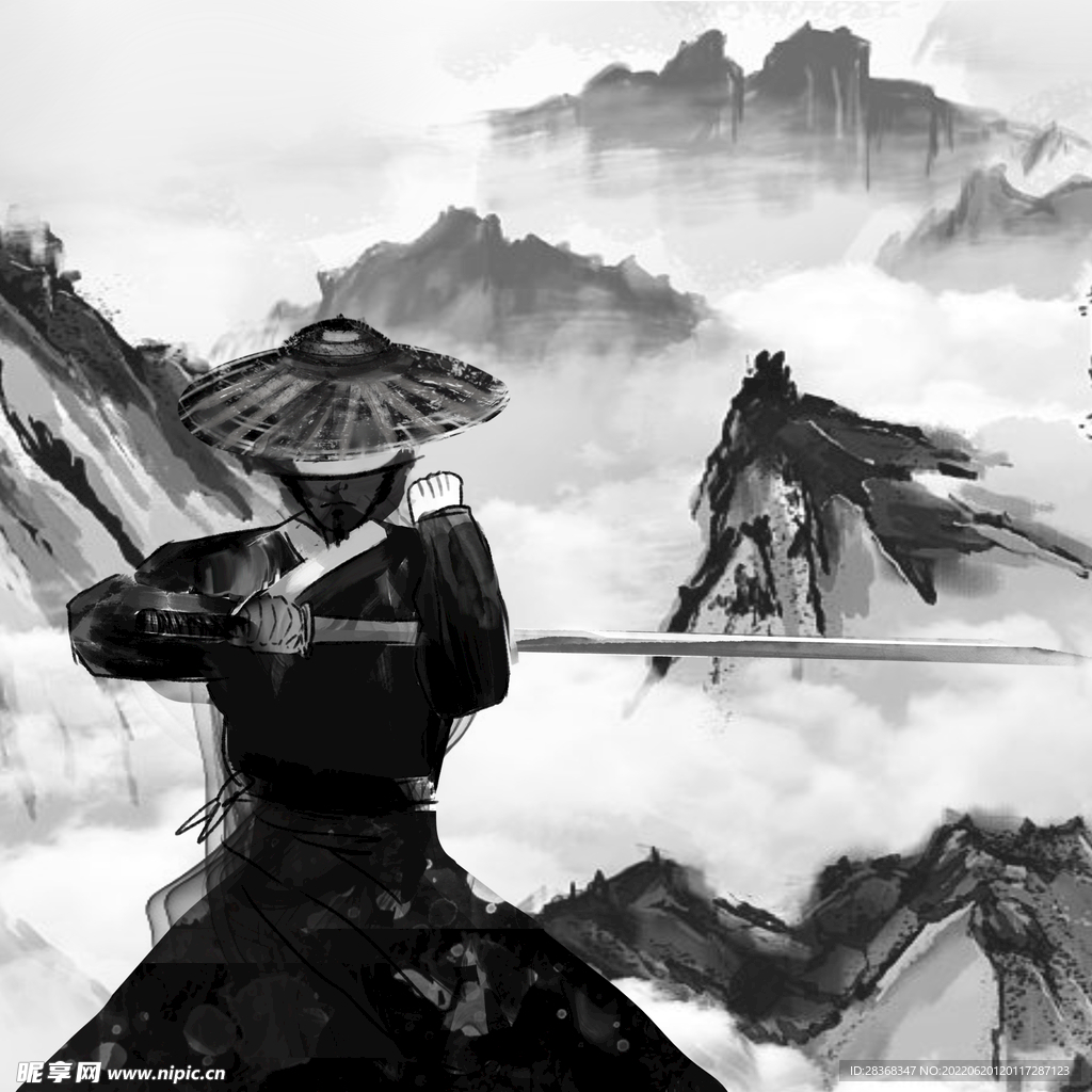 武侠水墨人物画