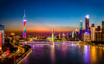 航拍广州傍晚珠江城市夜景