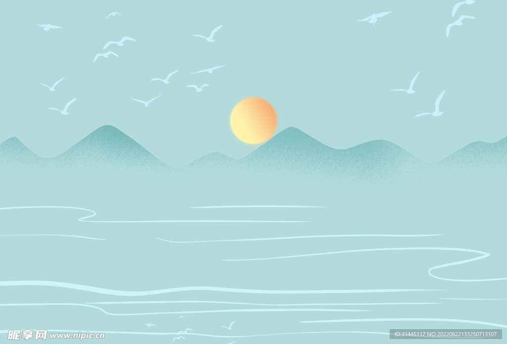 手绘 夏至 清新 水天一色背景