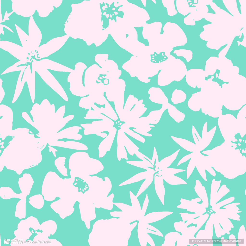 绿底手绘花朵