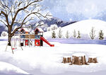 风景插画 下雪