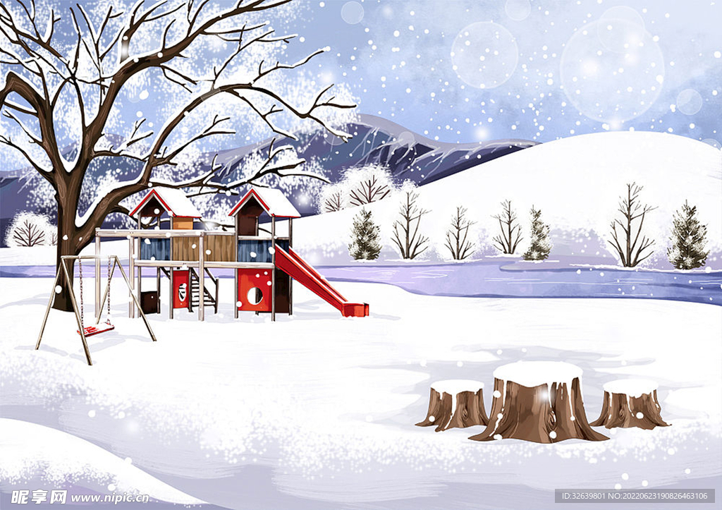 风景插画 下雪