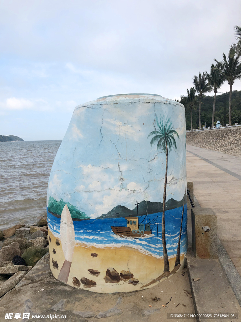 海边一景 手绘石画