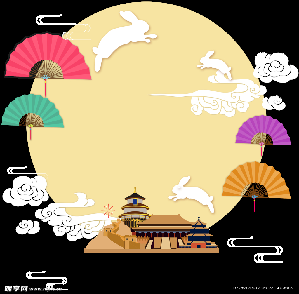中秋插画   可爱卡通兔子  