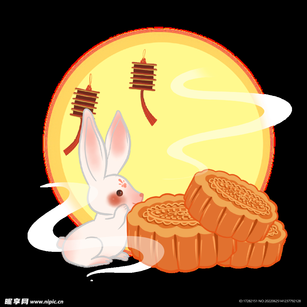 中秋插画   可爱卡通兔子  