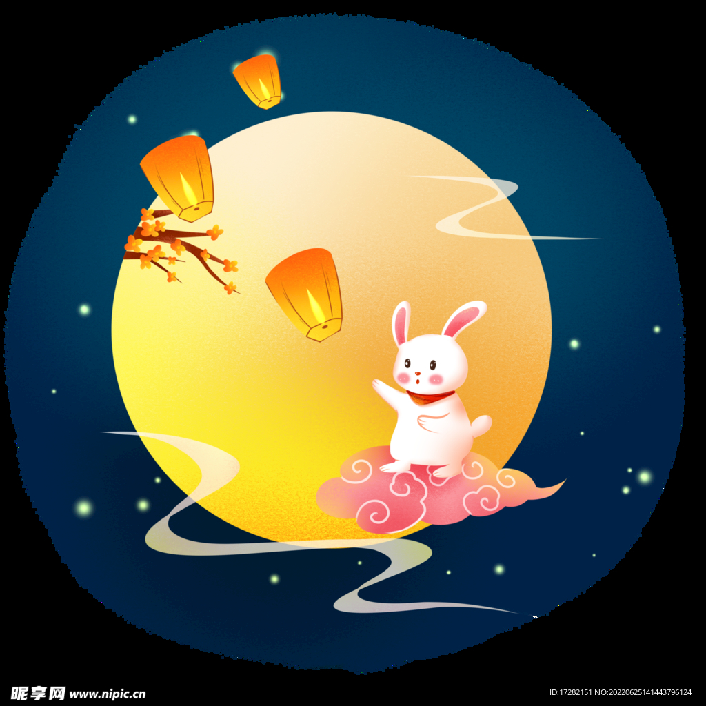 中秋插画   可爱卡通兔子  