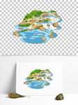 手绘清新小瀑布风景插画