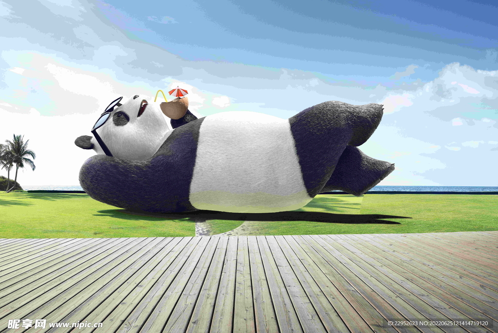  草地可爱熊猫KV背景