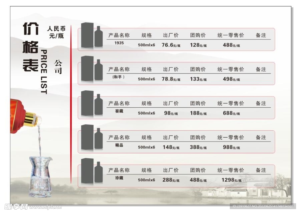 价格表