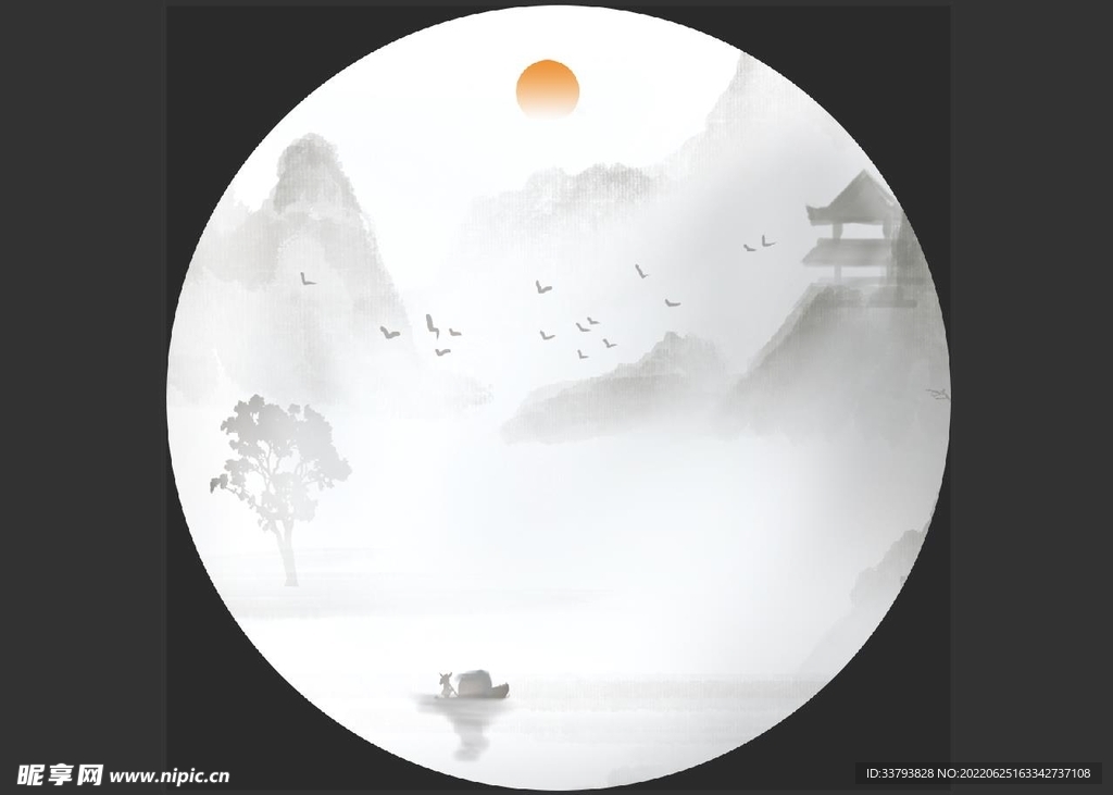 圆形山水画