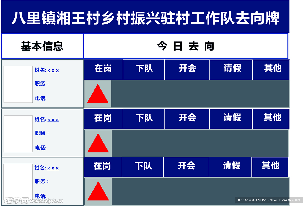 人员去向牌