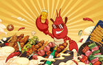 国潮龙虾美食烧烤插画设计