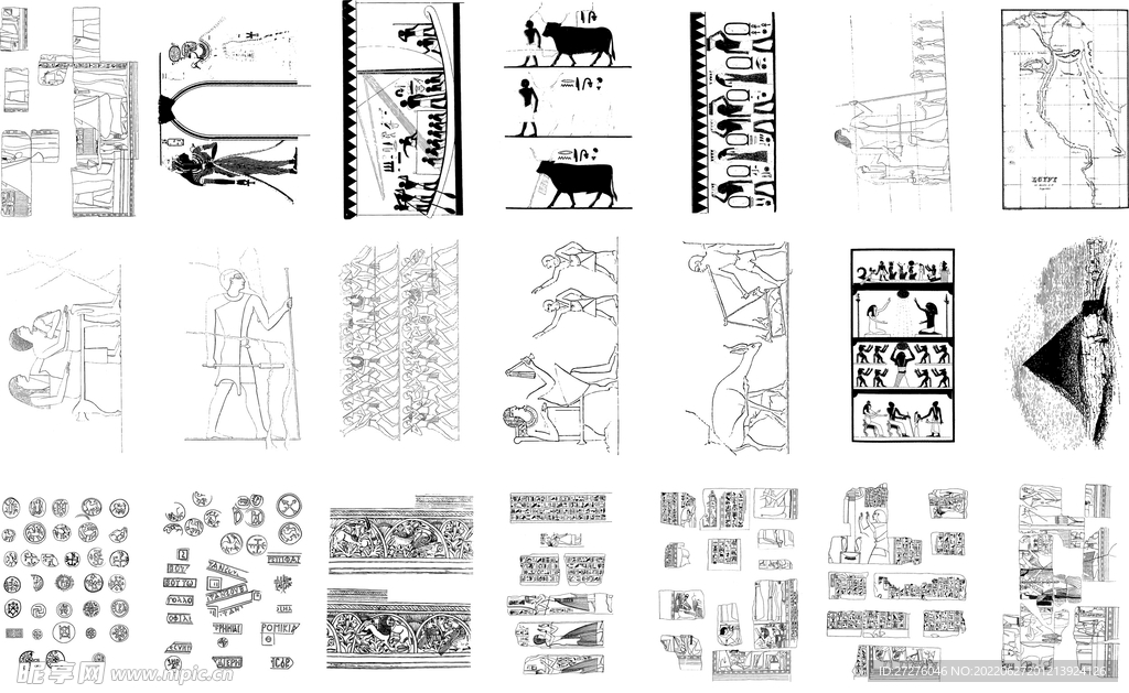 线描古埃及人文历史建筑金字塔