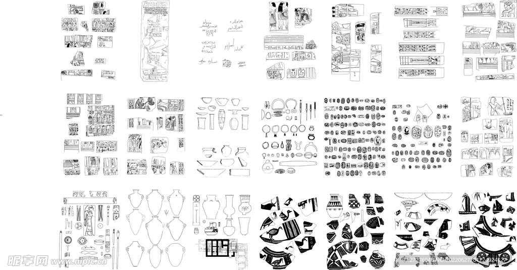 线描古埃及人文历史建筑金字塔