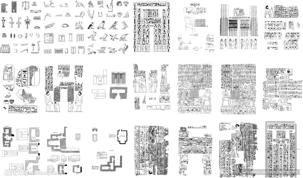 线描古埃及人文历史建筑金字塔