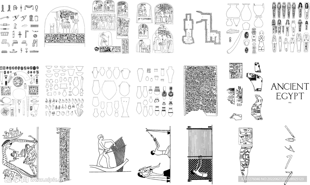 线描古埃及人文历史建筑金字塔