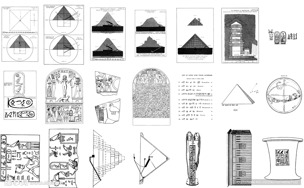 线描古埃及人文历史建筑金字塔