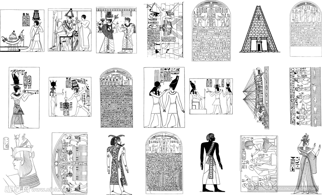 线描古埃及人文历史建筑金字塔