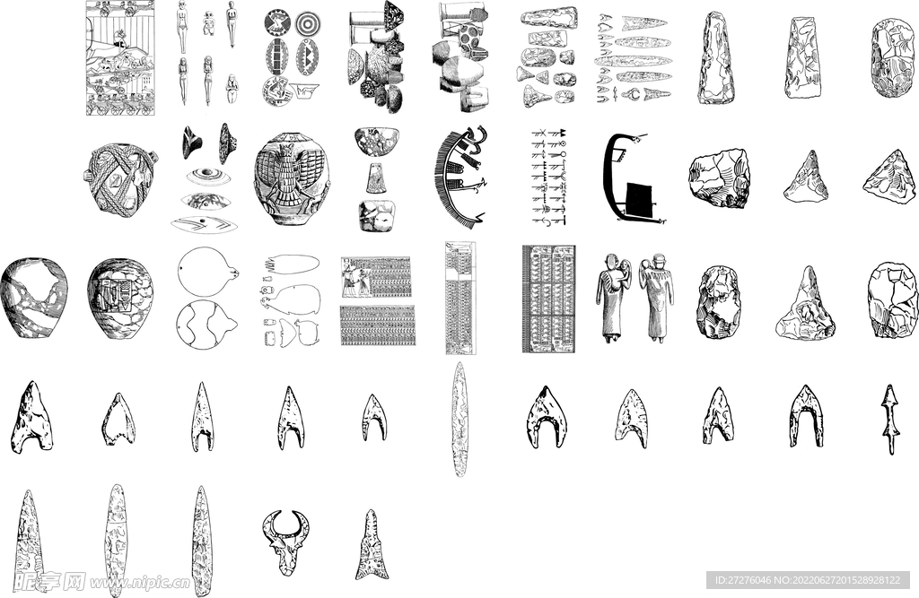 线描古埃及人文历史建筑金字塔