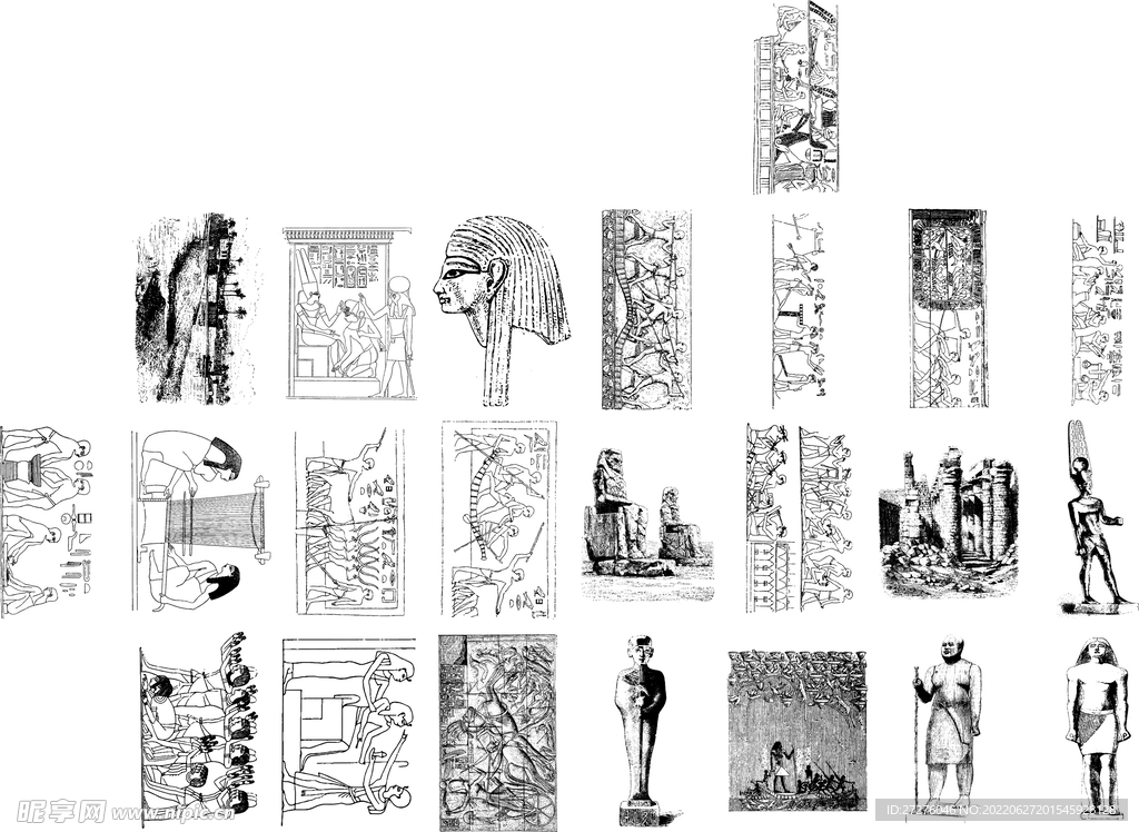 线描古埃及人文历史建筑金字塔