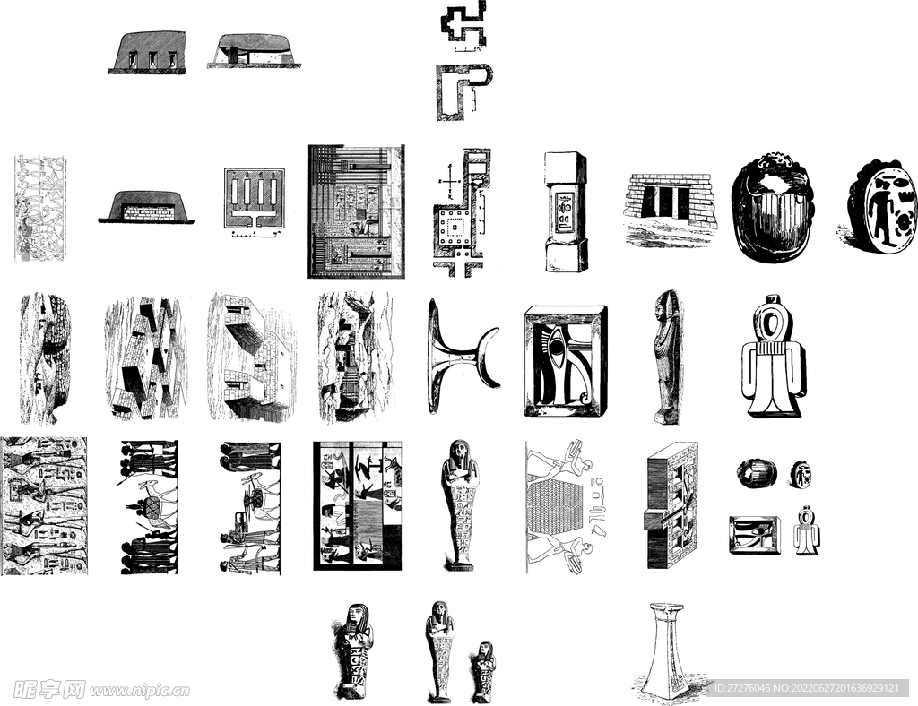 线描古埃及人文历史建筑金字塔