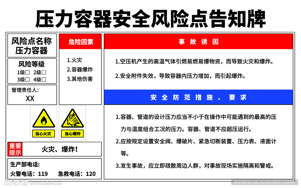 压力容器安全风险点告知牌