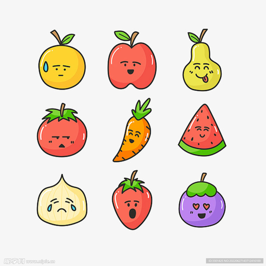 矢量EMOJI卡通可爱水果 
