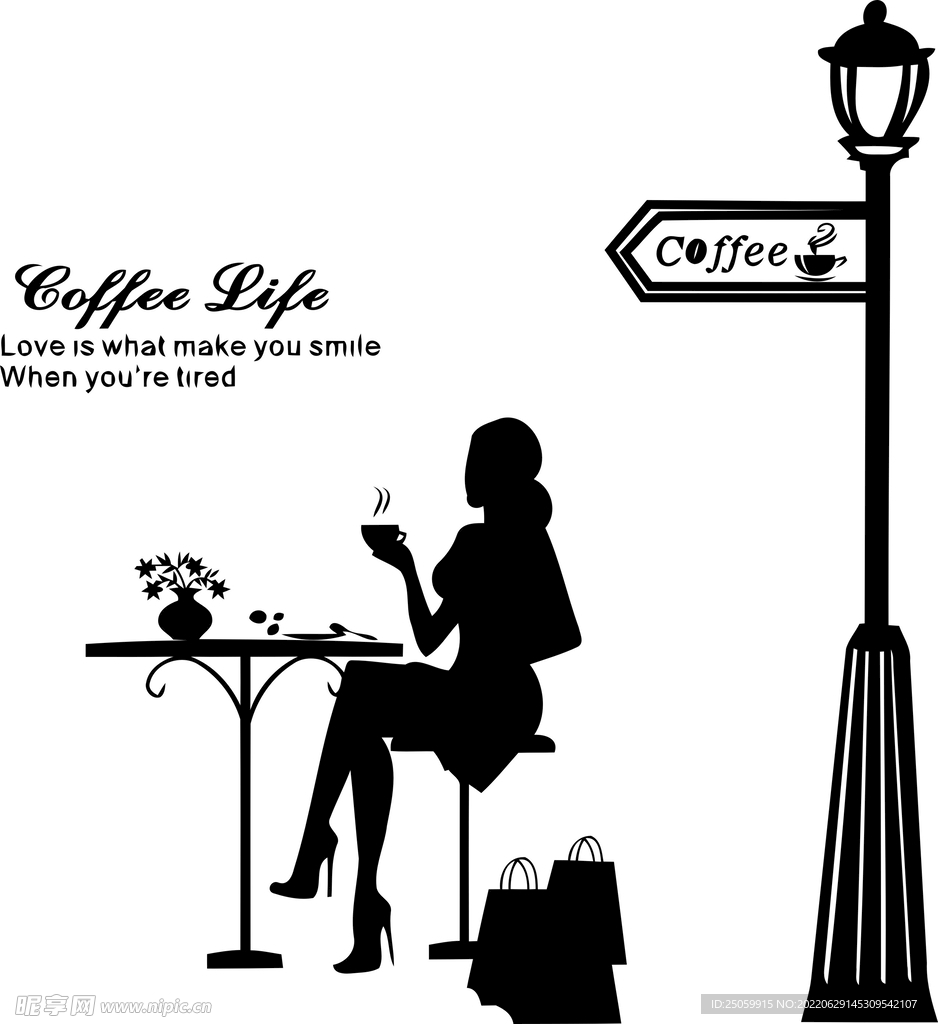 喝咖啡的女士矢量图