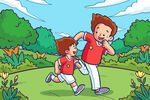 儿童郊游玩耍赛跑插画