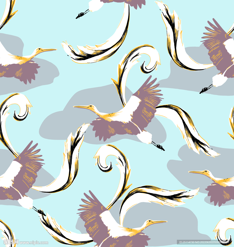 仙鹤鸟大牌方巾数码印花