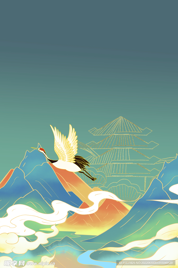 中式山水海报背景
