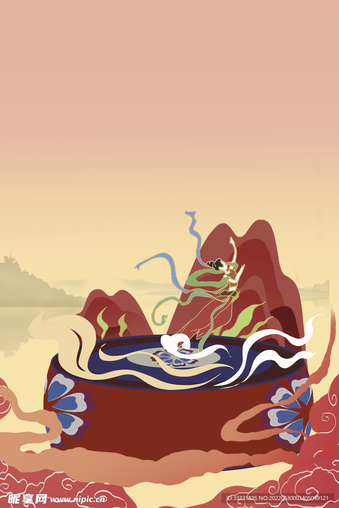 中式山水海报背景