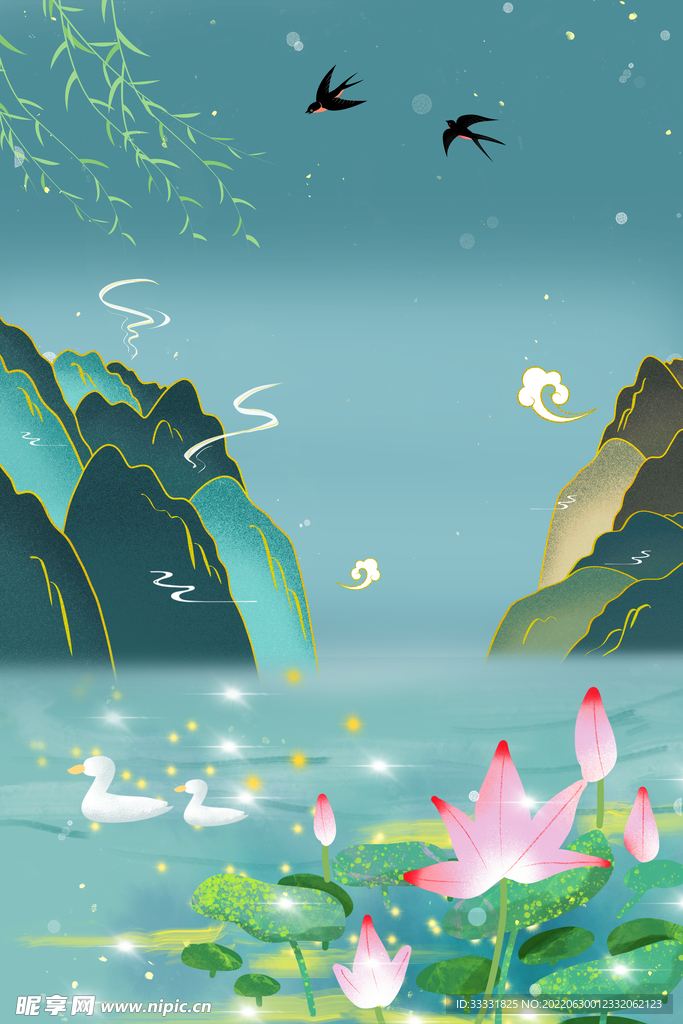 中式山水海报背景