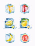 水果冰块插画