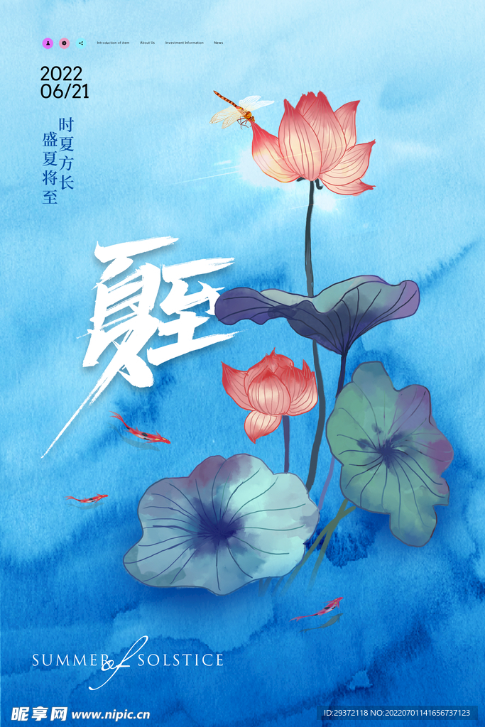 唯美简约水彩夏至节气海报