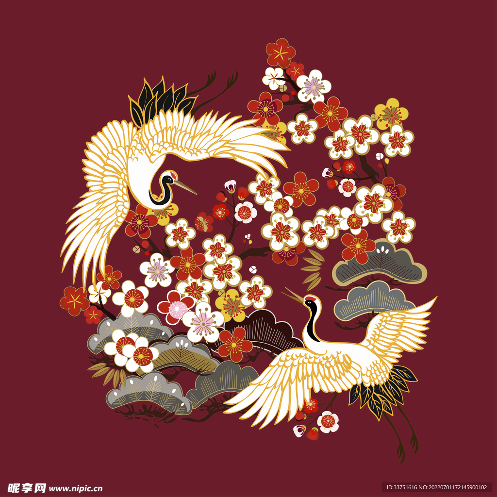 仙鹤花卉