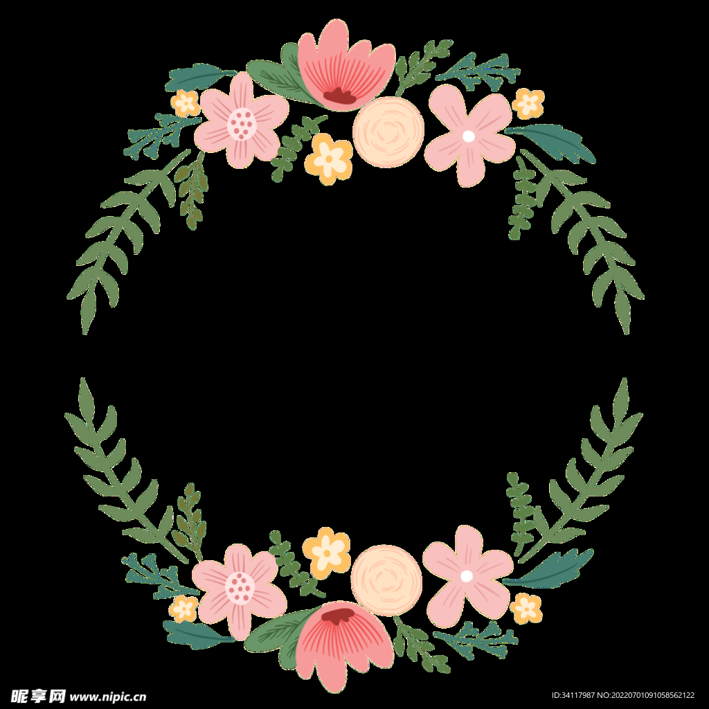 手绘矢量透明花环