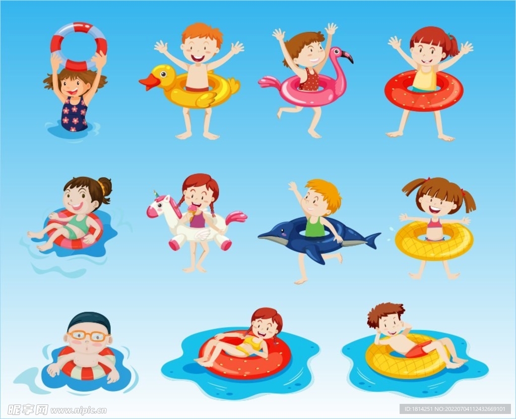 卡通游泳玩水小孩 