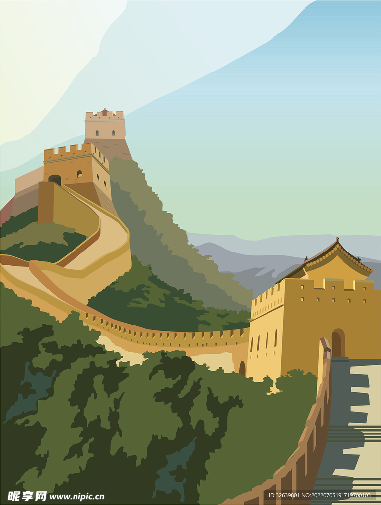 风景插画 长城