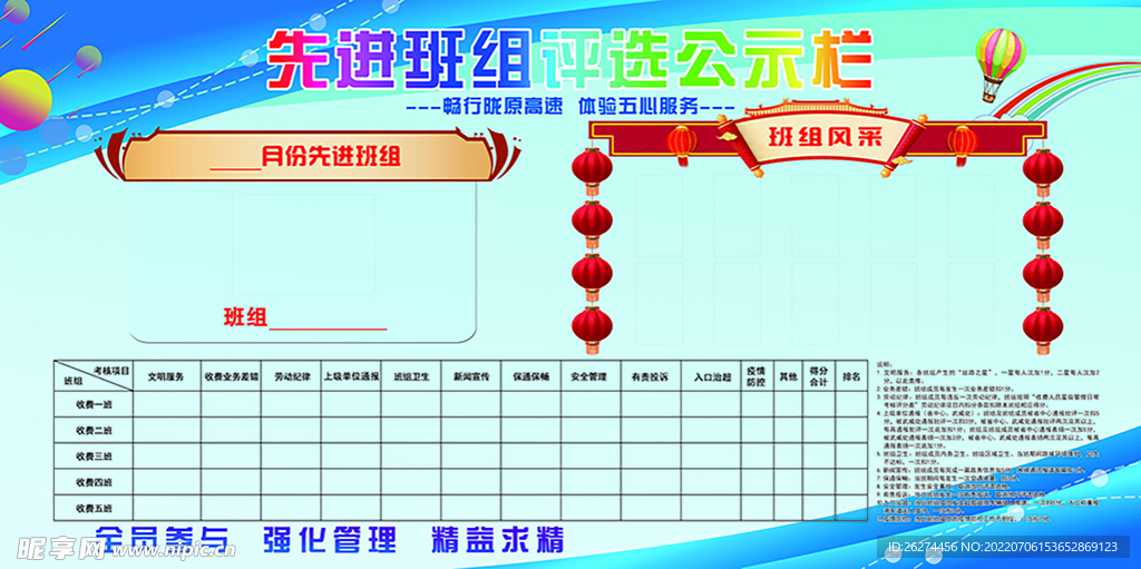 先进班组公示栏