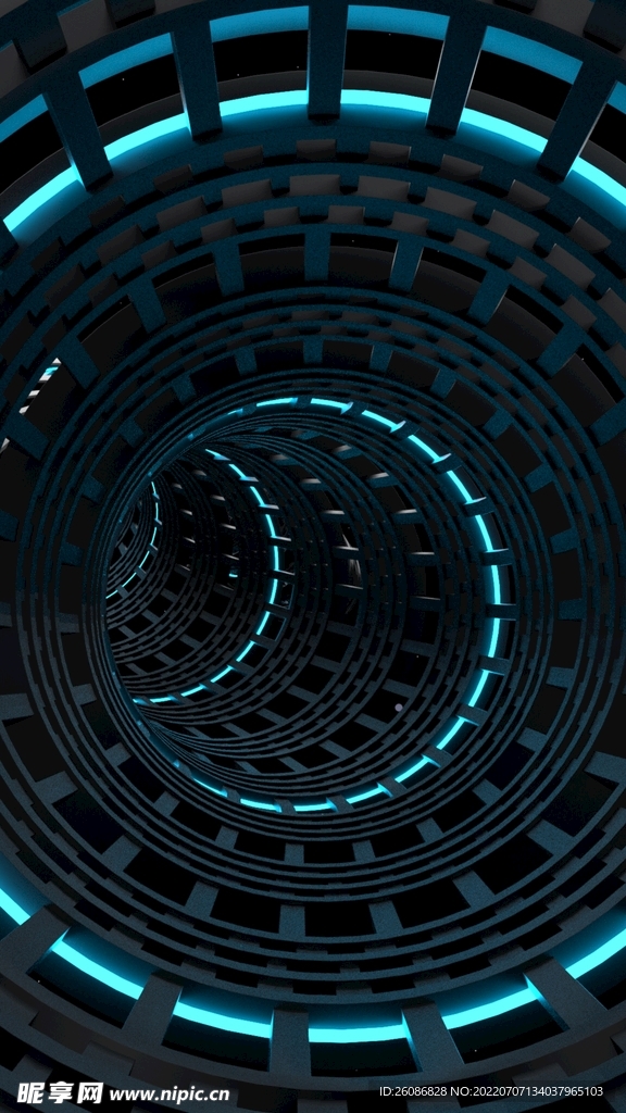 蓝色霓虹灯科技空间通道