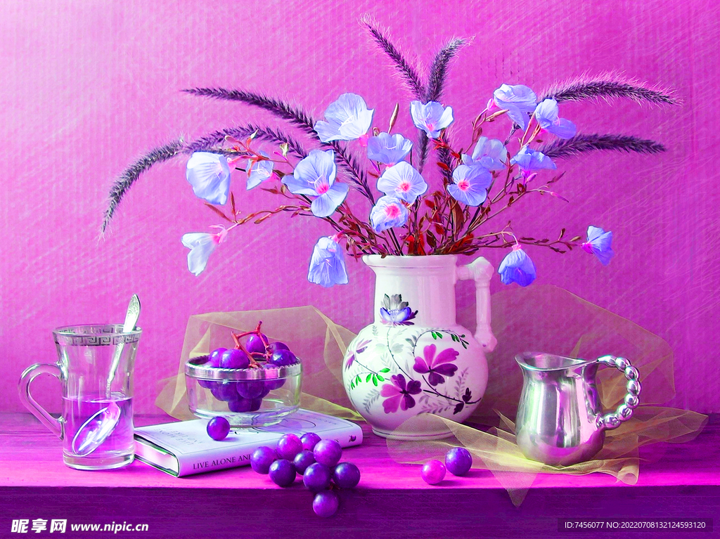 静物花瓶水果紫色装饰画挂画