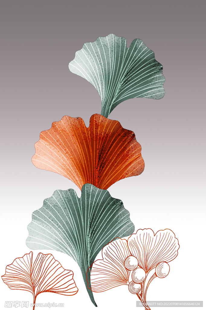 水彩树叶简约艺术挂画装饰画