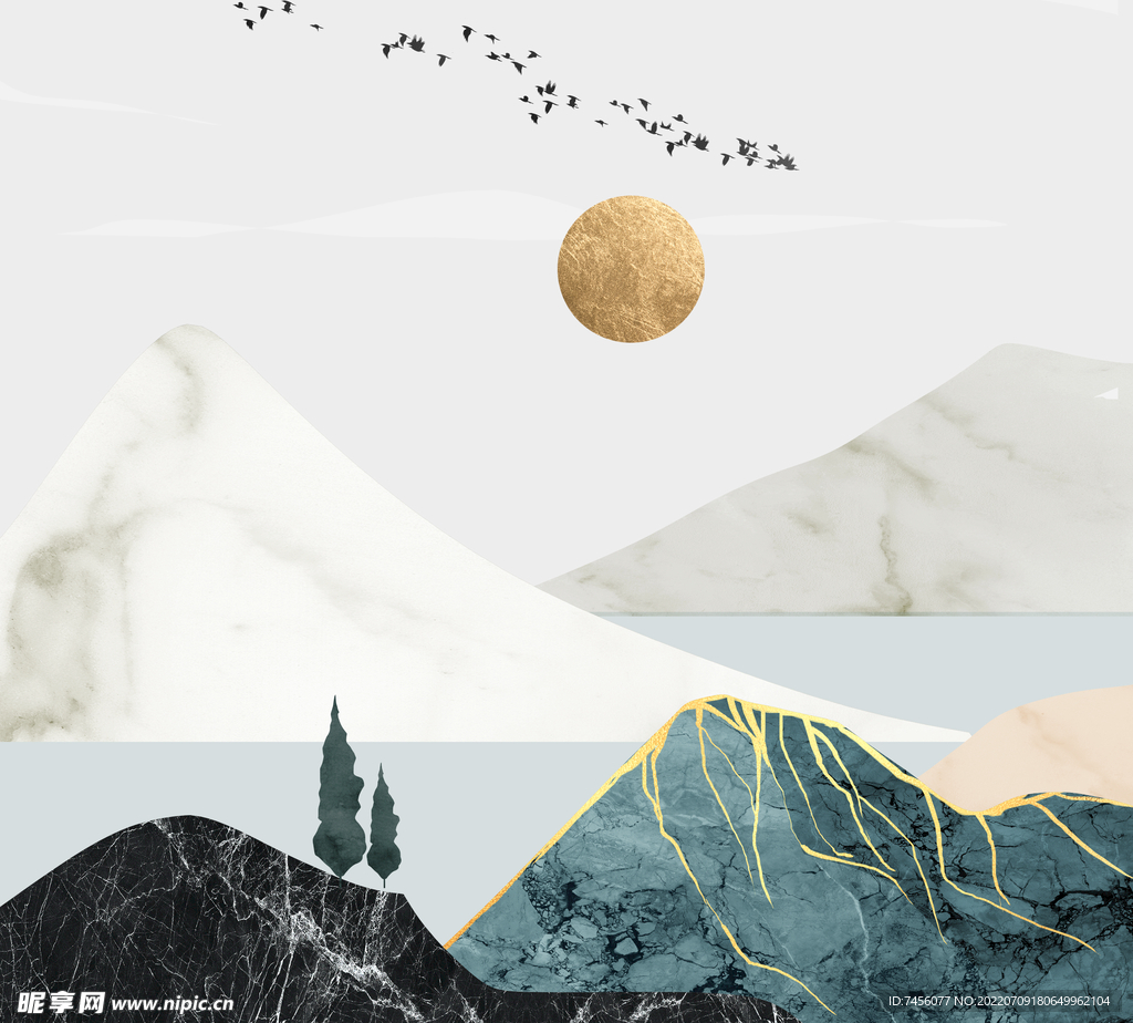 中式山脉高清挂画装饰画